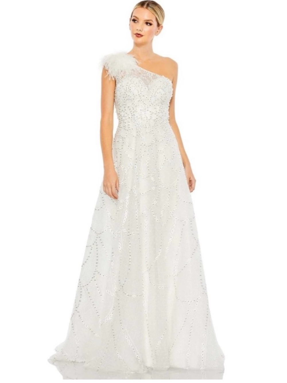 Brand New Mac Duggal A-Line One-Shoulder Wedding Gown Size 0